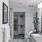 a bathroom with a rug